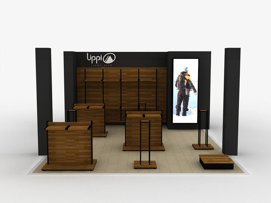 Render 3D layout showroom Lippi Outdoor visualización espacio en retail modelado 3ds Max V-Ray 2012