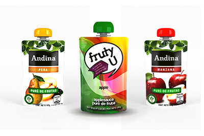 Render 3D fotorrealista pouch Purefruit Andina, visualización de propuesta gráfica envase flexible 2014