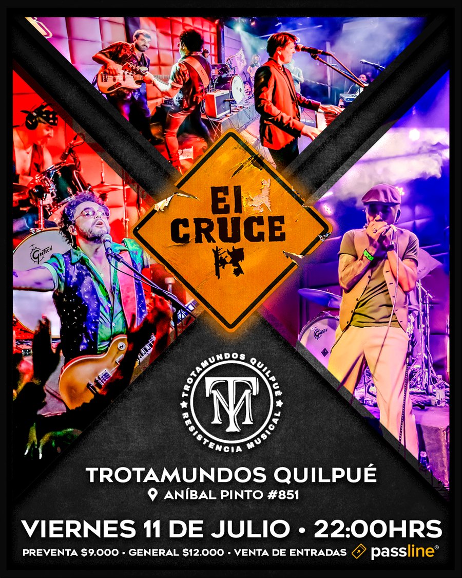 Afiche de gira Trotamundos Quilpué para banda de blues El Cruce, diseño gráfico Santiago Chile 2025