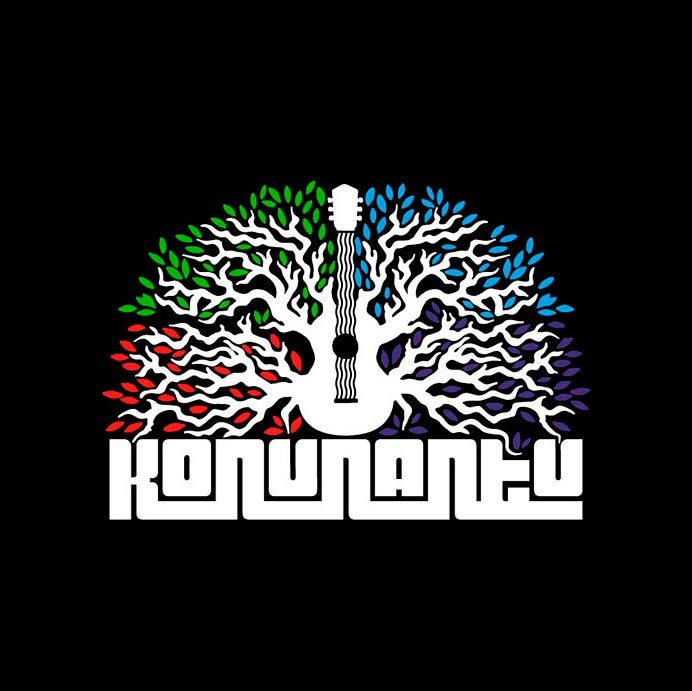 Logotipo Konunantu árbol naciendo de guitarra acústica, ilustración vectorial identidad visual banda de fusión latinoamericana 2017