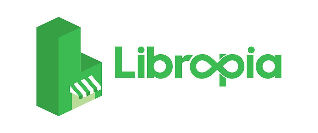 Logotipo isométrico 3D Libropia plataforma digital de comercio de libros, diseño de identidad corporativa 2019