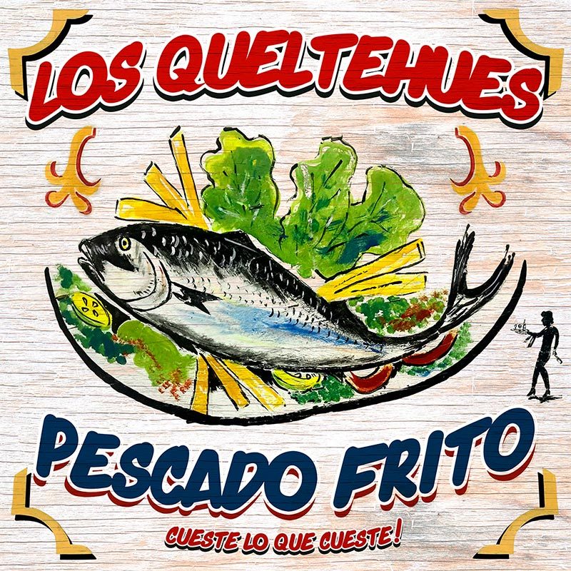 Carátula single Spotify Los Queltehues ilustración y lettering estética cartel Casa Meléndez, diseño gráfico 2020