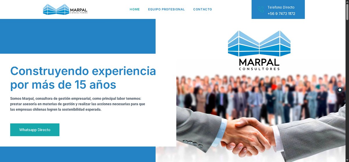 Sitio web MARPAL Consultores diseño corporativo WordPress Elementor con servicios equipo y contacto WhatsApp Santiago